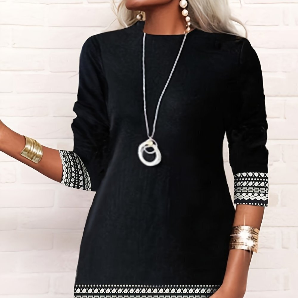 Travel Passions - Black and White Color Block Printed Dress